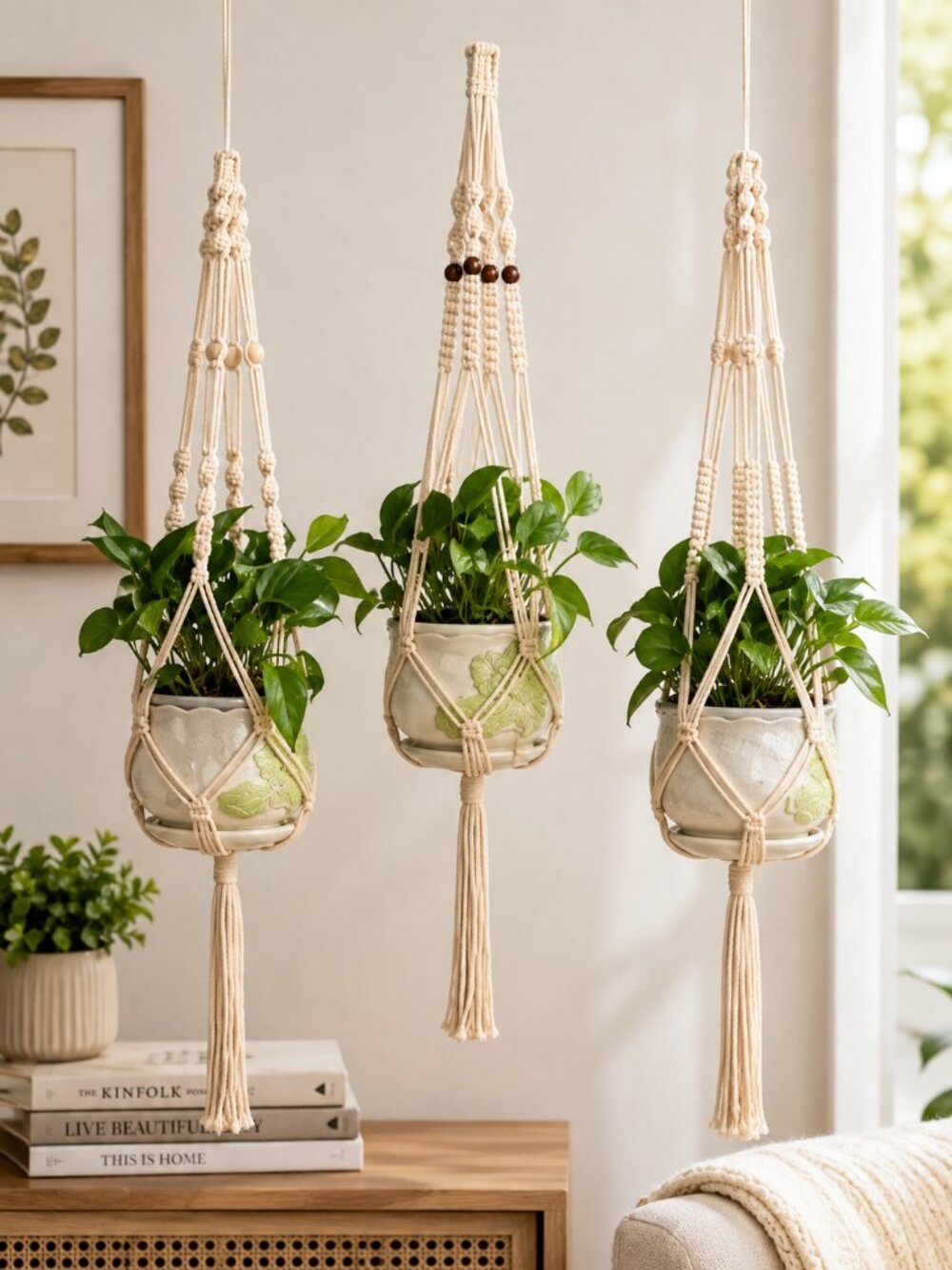 3 Pack Macrame Plant Hangers Natural Cotton Boho Hanging Planters New